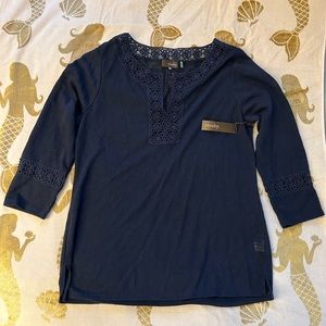 crosby. - women’s navy long sleeve top - Size large - crochet detail - BNWT
